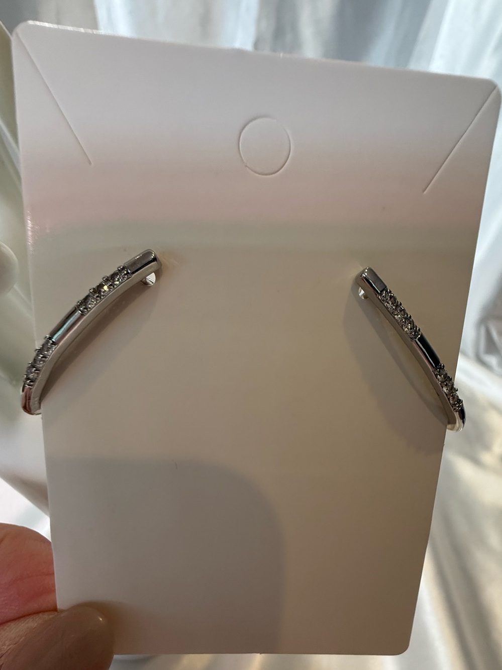 Silver Crystal Unique V Shaped Hoop Earrings Elegant Women Jewelry Sparkly NWOT - Picture 4 of 5